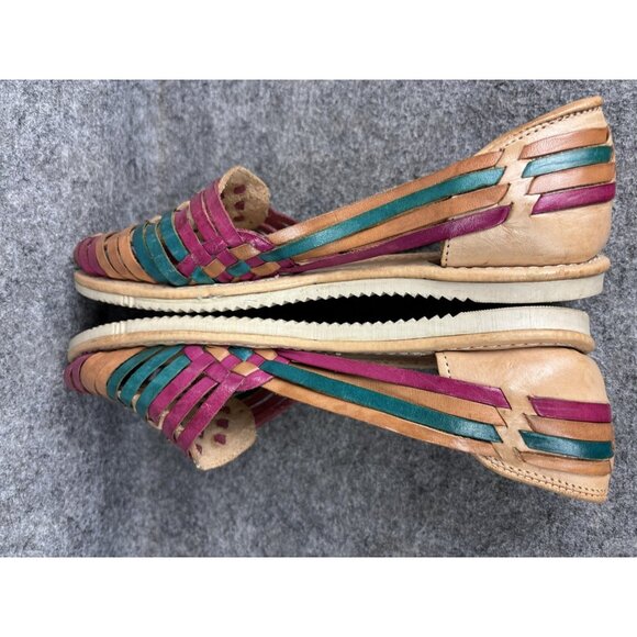 D' Santy Shoes Womens Size MX 27 Tan Multicolor Leather Huarache Sandals Mexico - Picture 7 of 8